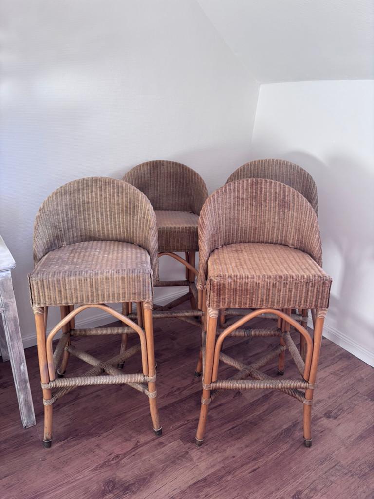 Tabourets de bar vintage de Lloyd Loom (Vincent Sheppard)., Brun, Enlèvement, Utilisé, Osier ou Rotin