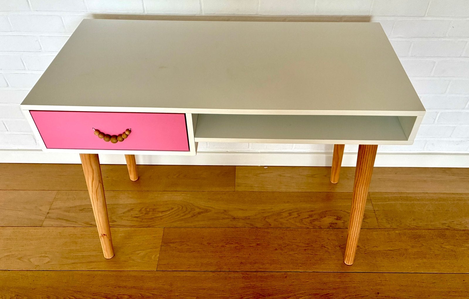 Bureau enfant / ado vintage style scandinave rose et blanc, Scandinave, Autres marques, 50 cm, Enlèvement