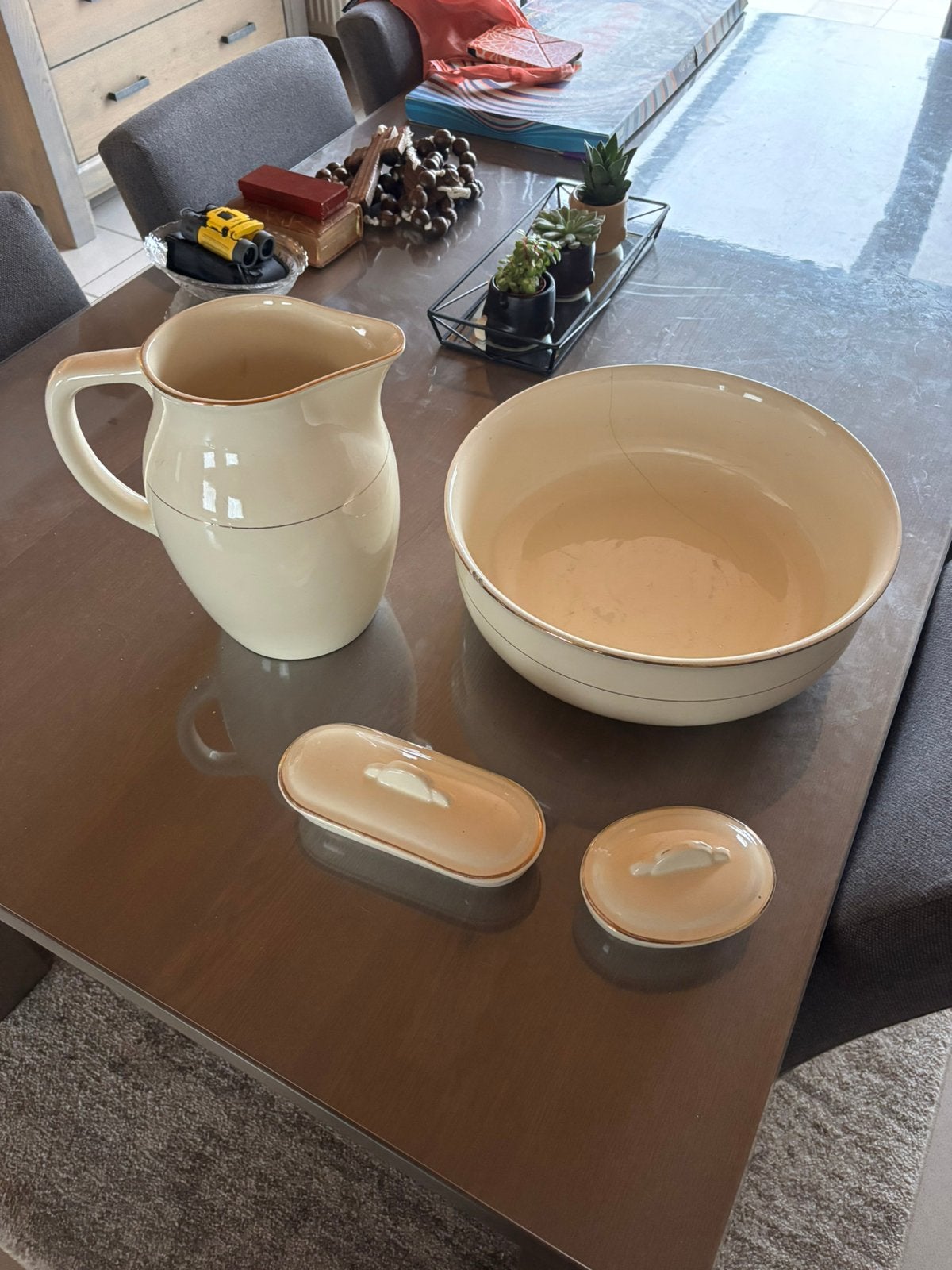 Vintage wasset/toiletset (Kan, waskom, zeep- & kammenbakje), Antiek en Kunst, Ophalen of Verzenden