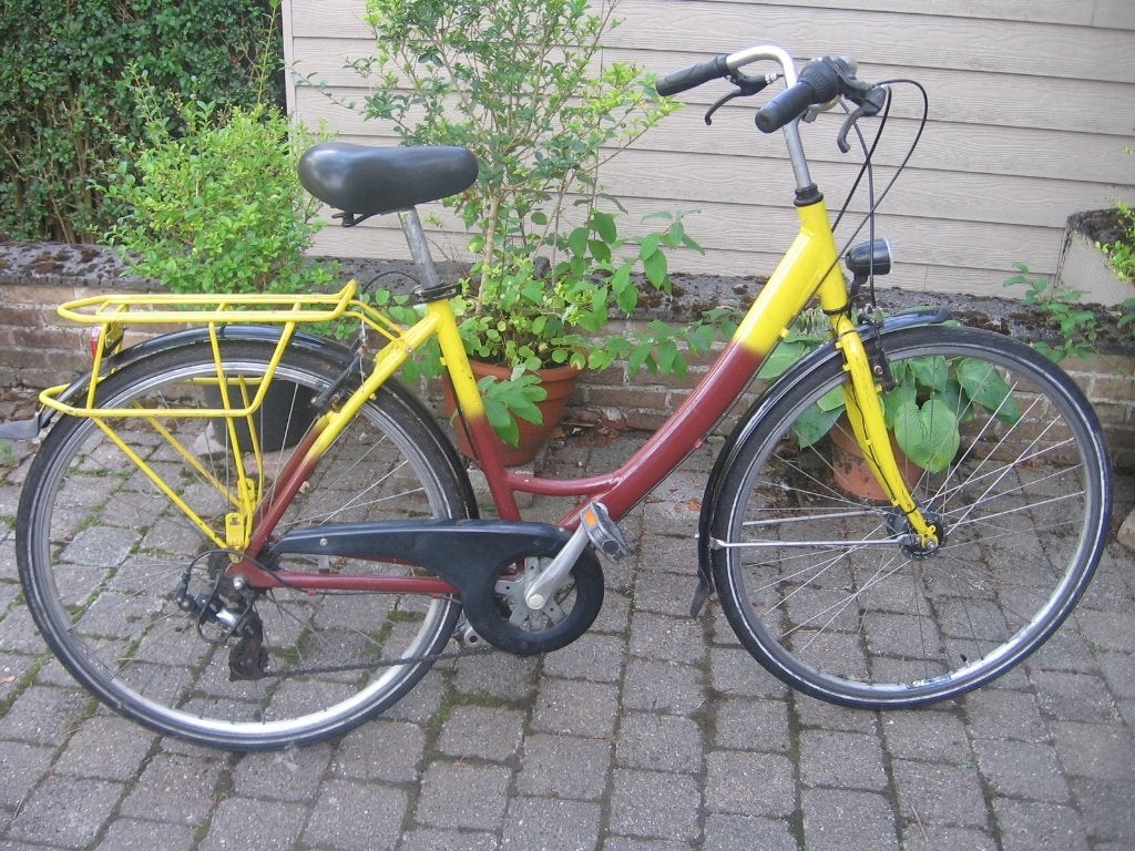 28 inch geel - bruine  damesfiets met 7 versnellingen, Fietsen en Brommers, Gebruikt, Velgrem, Versnellingen, 50 tot 53 cm