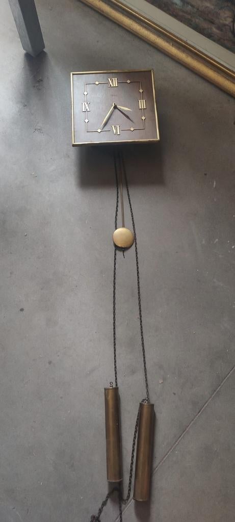 Antieke wandklok Jauch met slinger en gewichten klok, Antiek en Kunst, Ophalen of Verzenden