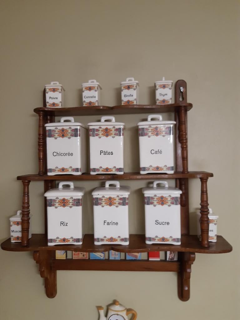 Kruidenrek vintage met keramieken potten, Antiek en Kunst, Ophalen