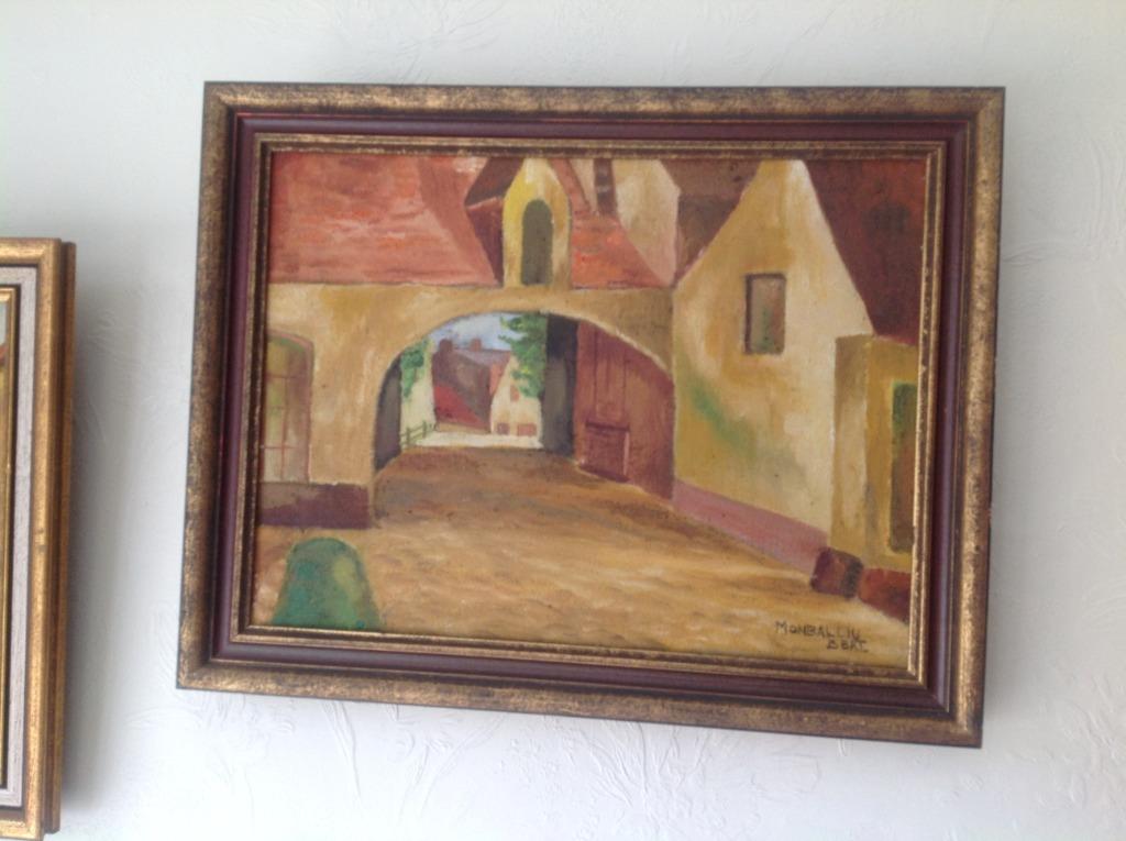 2 schilderijen van Brugge (Monbaliu Bert)  begijnhofpoort, Antiek en Kunst, Ophalen