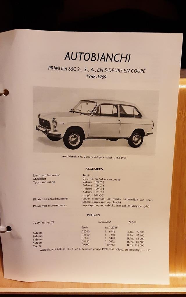 Autobianchi primula technische fiche, Enlèvement ou Envoi, Comme neuf
