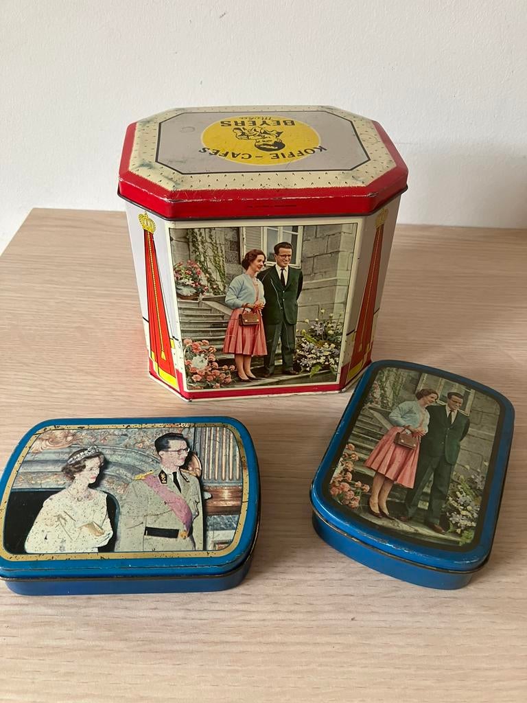 Set 3 blikken dozen Boudewijn en Fabiola, Ophalen of Verzenden, Zo goed als nieuw, Koffie