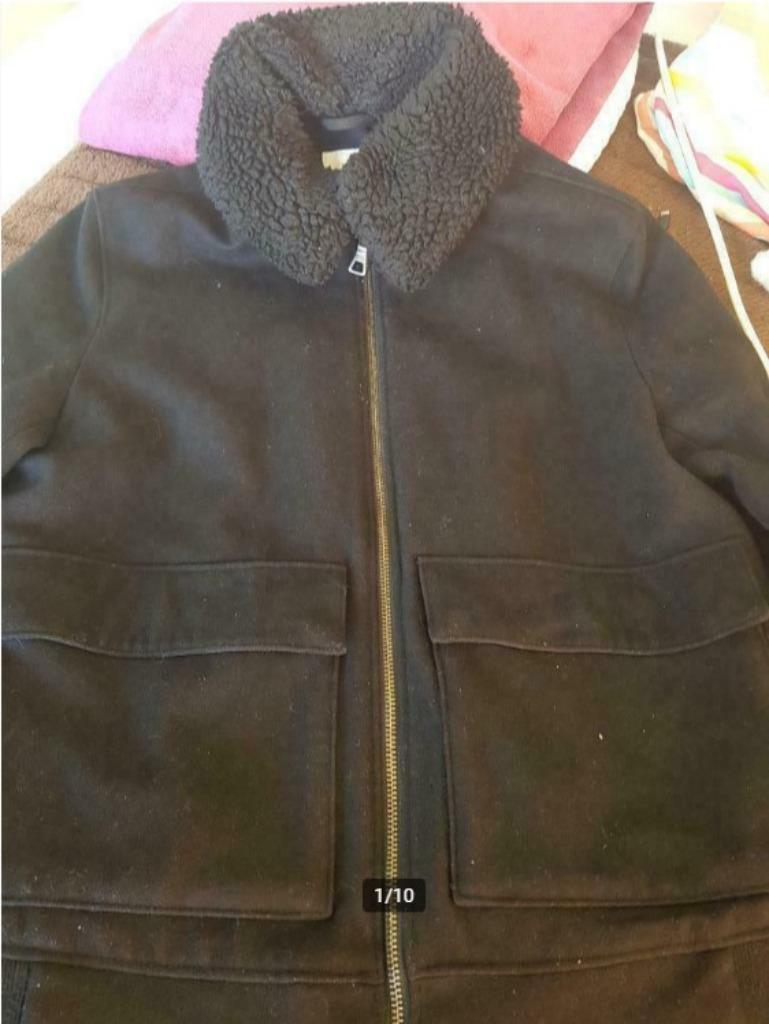 Zwarte wollen winter jas H&M met afneembare kraag trenchcoat, Kleding | Heren, Jassen | Winter, Maat 52/54 (L), Zwart, Ophalen of Verzenden