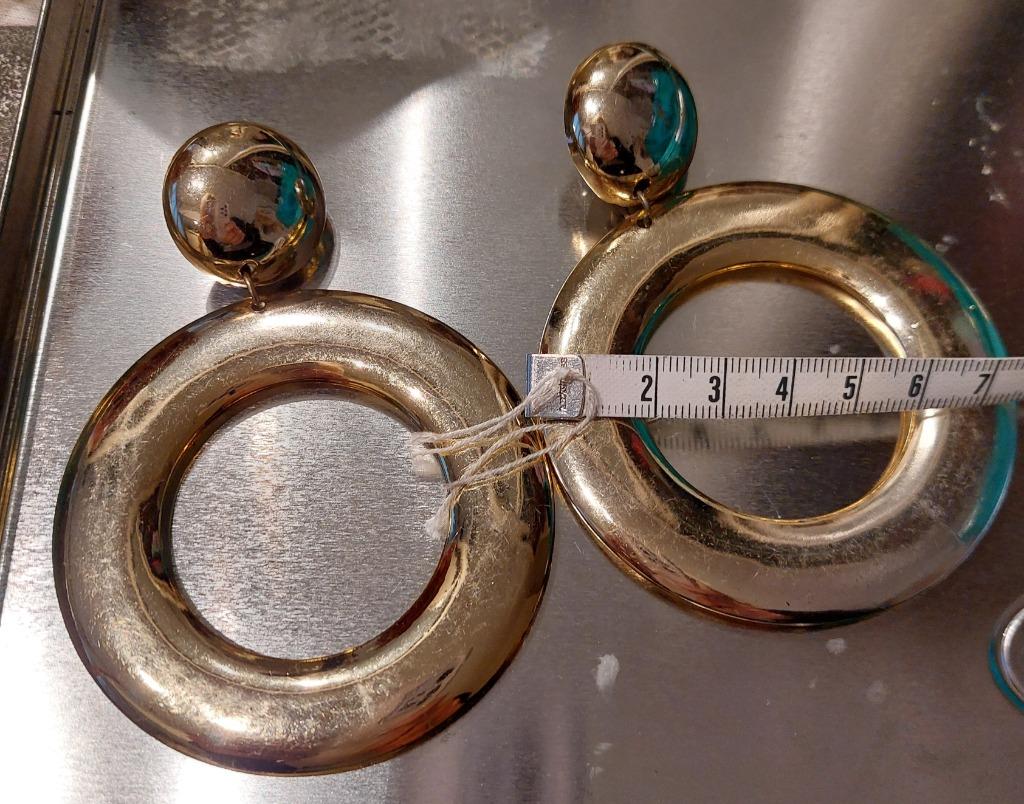 Méga boucle d'oreilles anneau doré clip +- 7 cm de diamètre, Enlèvement ou Envoi, Or, Utilisé, Autres matériaux