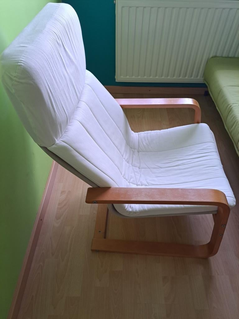 Ikea-fauteuil Arsunda, berkenhout met beige stof., Ophalen, Gebruikt, Stof