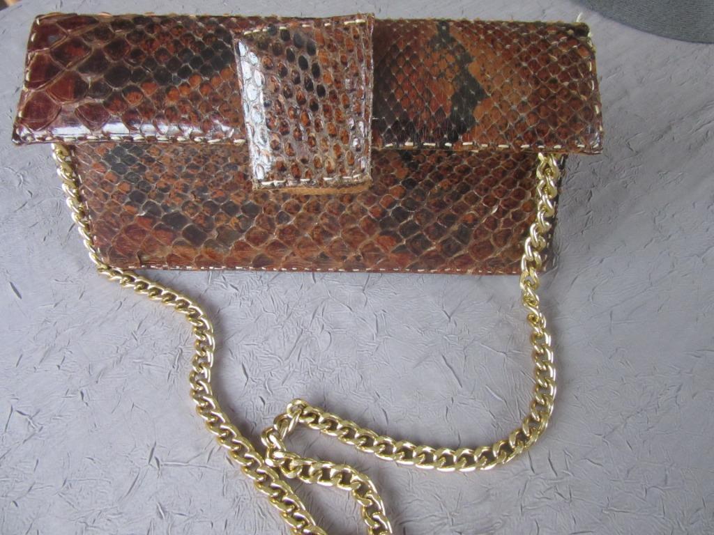 sac à main en peau de serpent véritable, Enlèvement, Utilisé, Brun