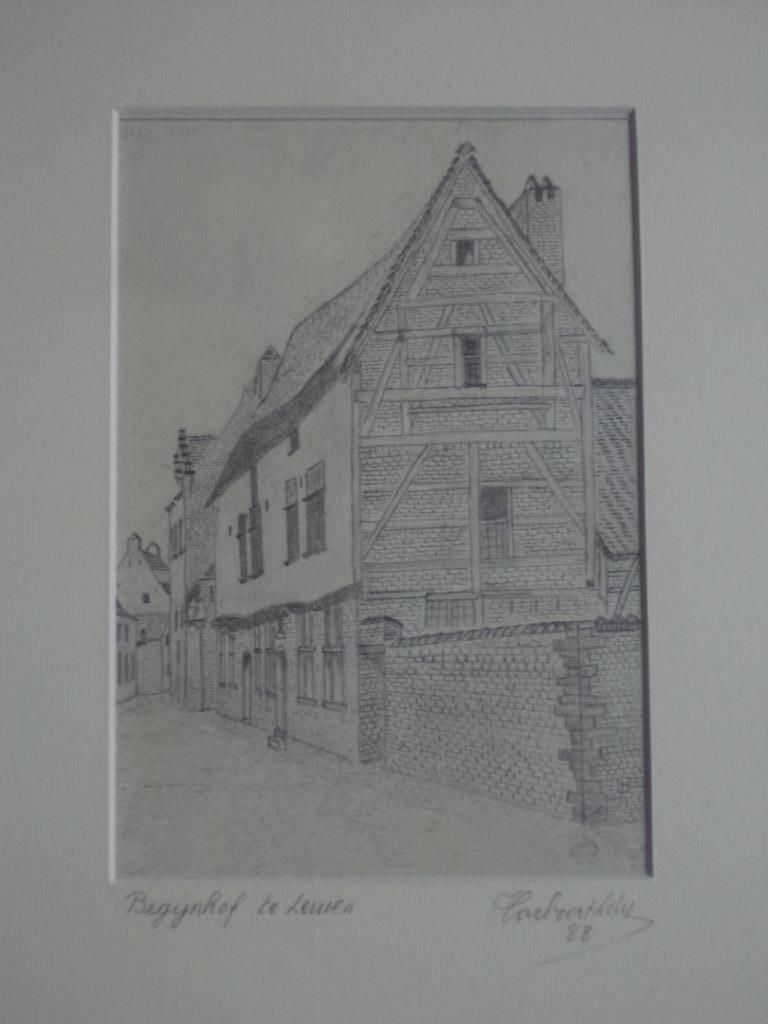 1988 potloodtekening BEGIJNHOF LEUVEN Harboort Lily gekaderd, Enlèvement ou Envoi