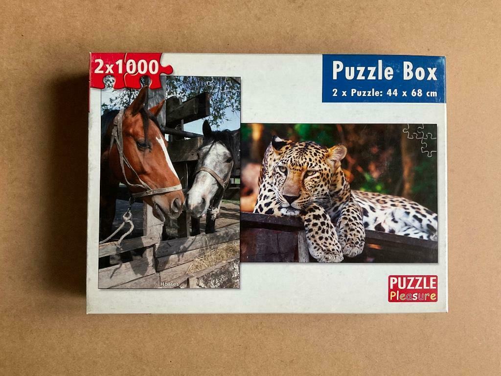 Puzzels 2 in 1 doos 1000 stukjes, Ophalen of Verzenden, 500 t/m 1500 stukjes, Gebruikt, Legpuzzel