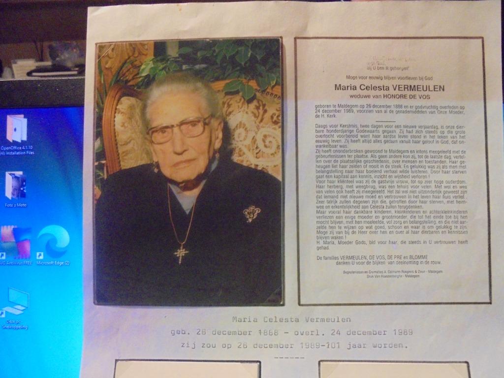 dp Maria Celesta Vermeulen, Ophalen of Verzenden, Bidprentje