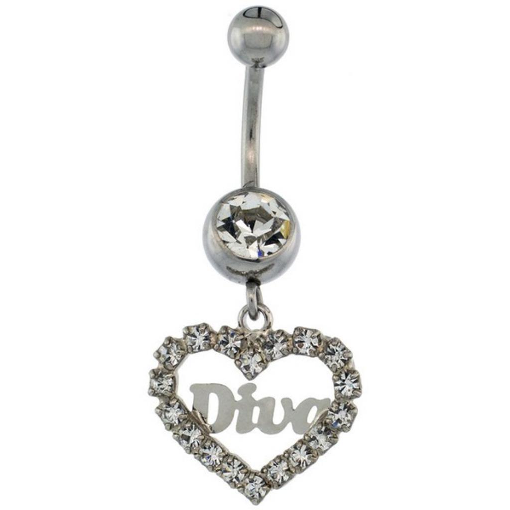 Piercing nombril acier Diva pendentif coeur avec zircone, Bijoux, Sacs & Beauté, Piercings, Enlèvement ou Envoi, Neuf, Acier, Piercing nombril