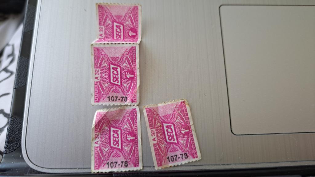 lot 4 timbres SECA 1f, Verzamelen, Ophalen of Verzenden
