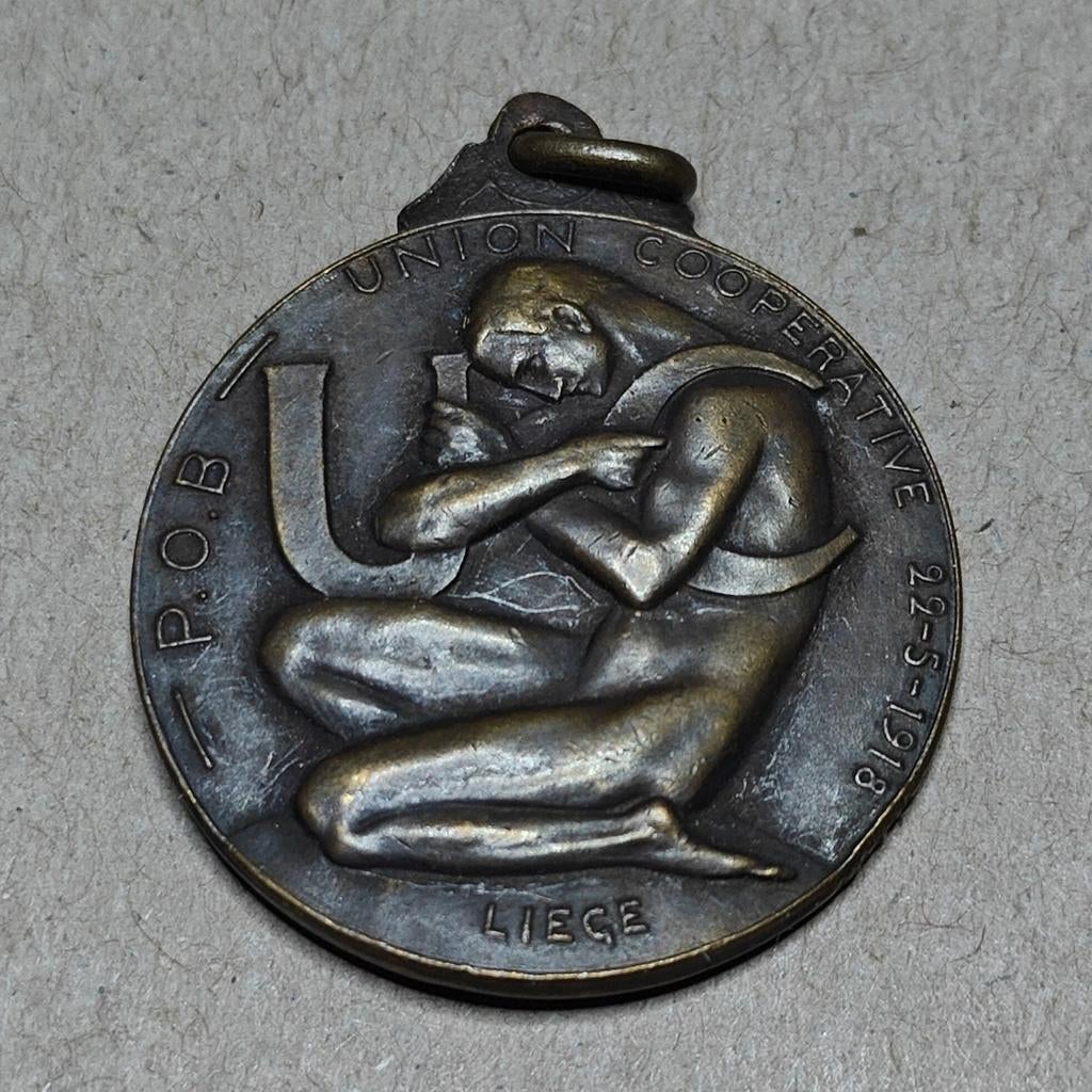 Pendentif médaille d'anniversaire Vintage de Liège, Belgique, Antiquités & Art, Enlèvement ou Envoi, Bronze