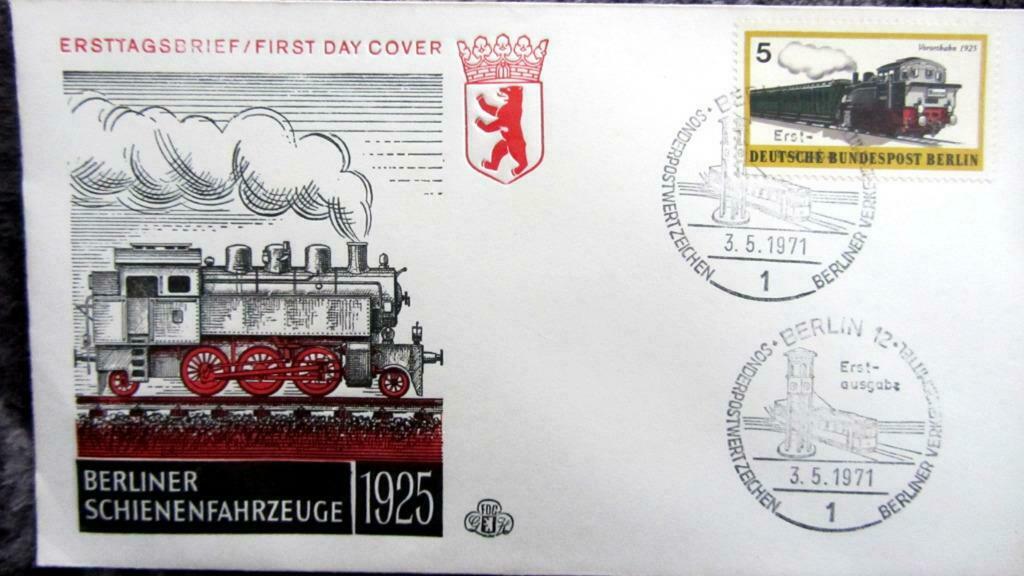 FDC-VERVOERMIDDELEN-TRAM-TREIN-AUTO-KOETS-FIETS- DUITSLAND, Ophalen of Verzenden, Gestempeld, Treinen