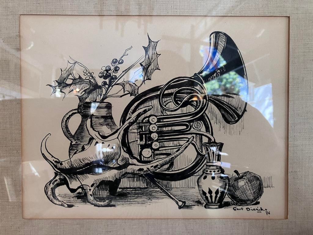 Inkttekening Gust Dierikx (1924-2019) Stilleven, 1976, Ophalen