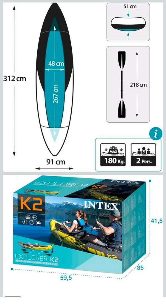 Kayak Gonflable Intex 2 personnes, Enlèvement ou Envoi, Gonflable, 2 personnes