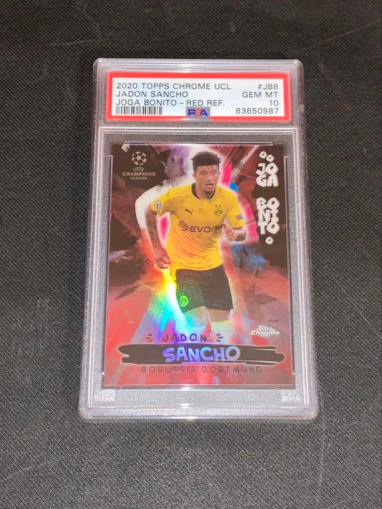 2020 Topps Chrome Jadon Sancho Joga Bonito Red BVB PSA 10, Ophalen of Verzenden, Nieuw, Plaatje
