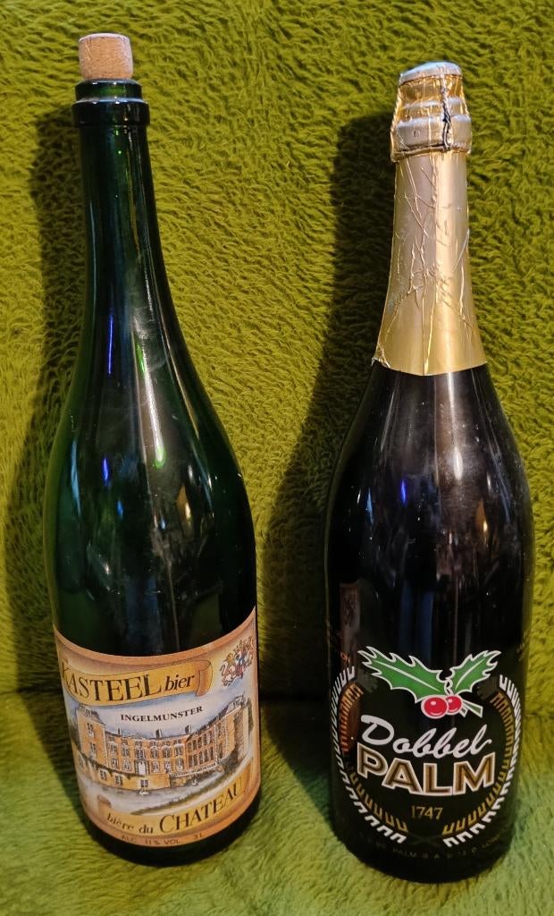 Lot twee bierflessen 3L, één 75ml, 1m rek+kader te koop., Ophalen of Verzenden, Palm