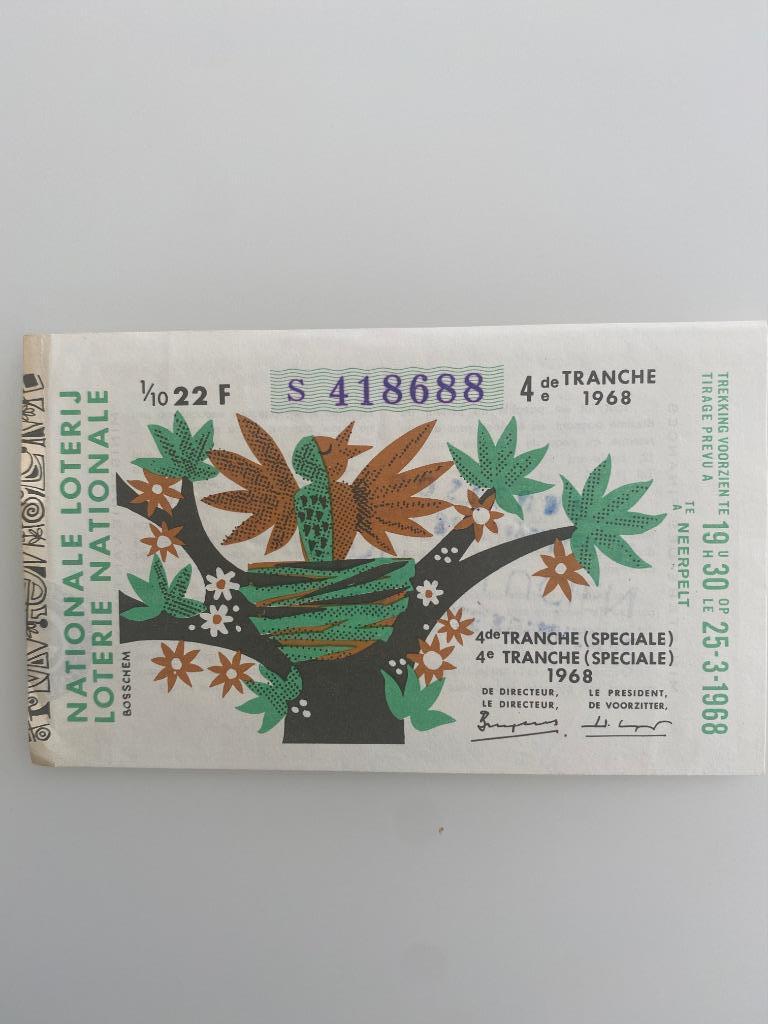 Lot billet de loterie Loterie Nationale 4ème tirage 1968, Collections, Enlèvement ou Envoi, Utilisé