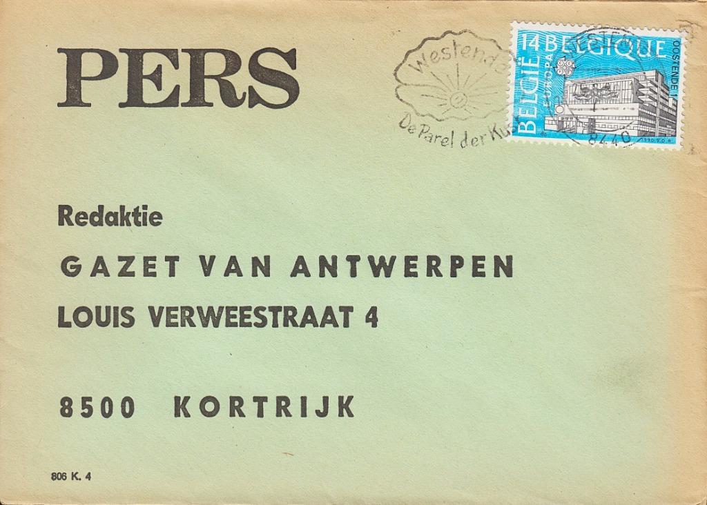 1990 - BELGIQUE - Enveloppe Europe : Bâtiments Postaux, Oblitéré, Europe, Affranchi, Avec enveloppe