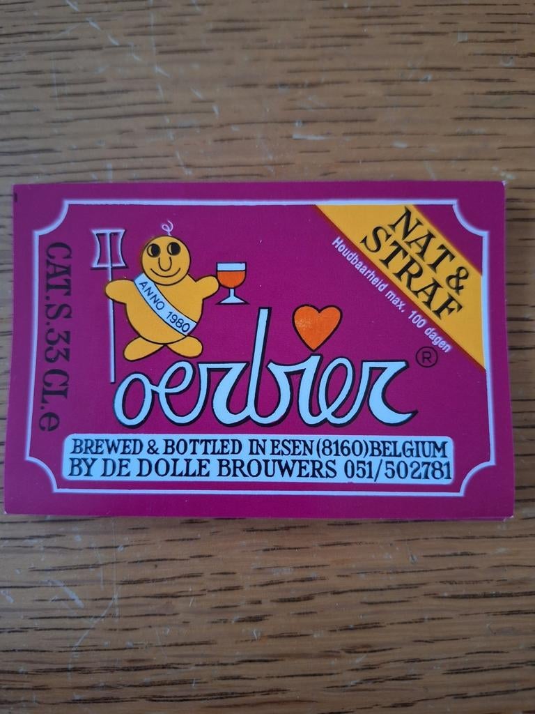 Bieretiket jaren 80 oerbier brouwerij Dolle Brouwers Esen, Verzamelen, Biermerken, Ophalen of Verzenden