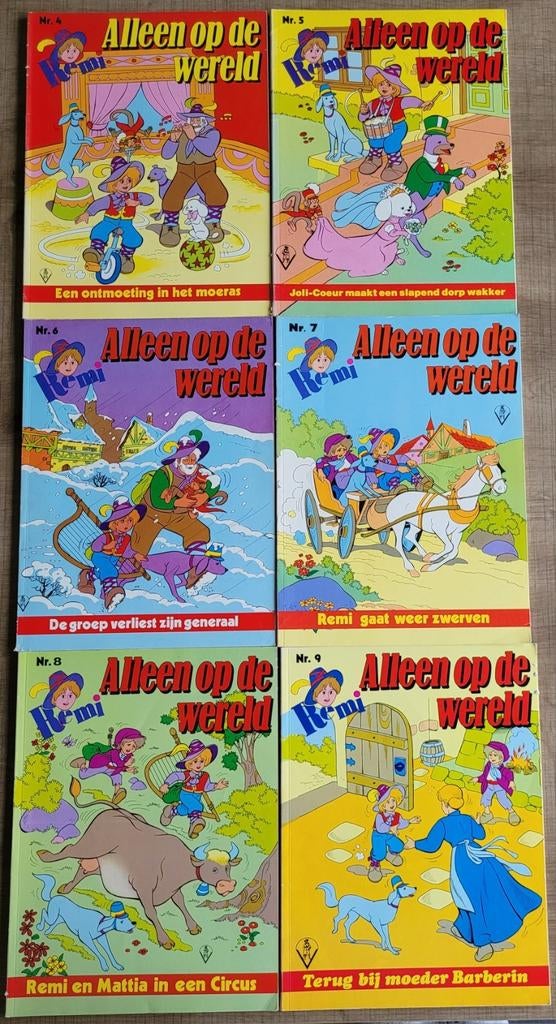 6 oude strips: Remi, Alleen op de wereld, Meerdere stripboeken, Ophalen of Verzenden, Gelezen