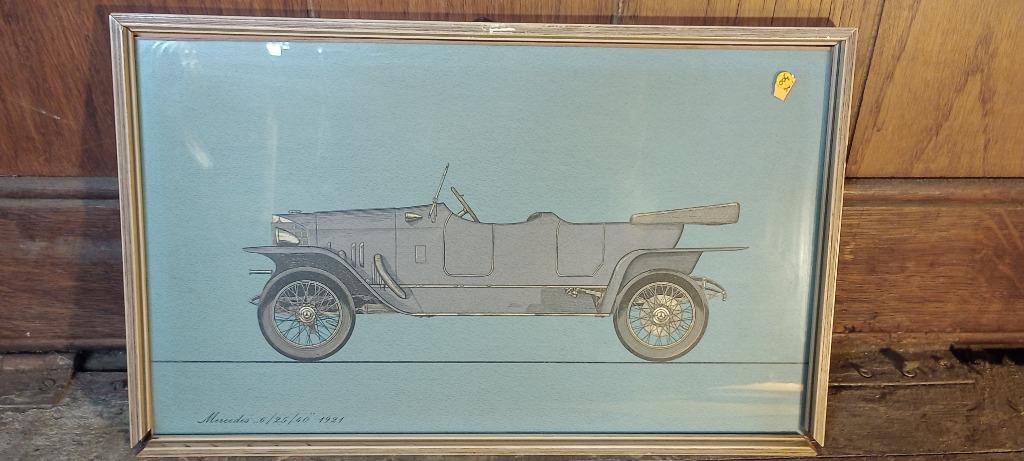 Autogravure, Mercedes 6/25/40 uit 1921, 36x22, n168, Antiek en Kunst, Ophalen of Verzenden