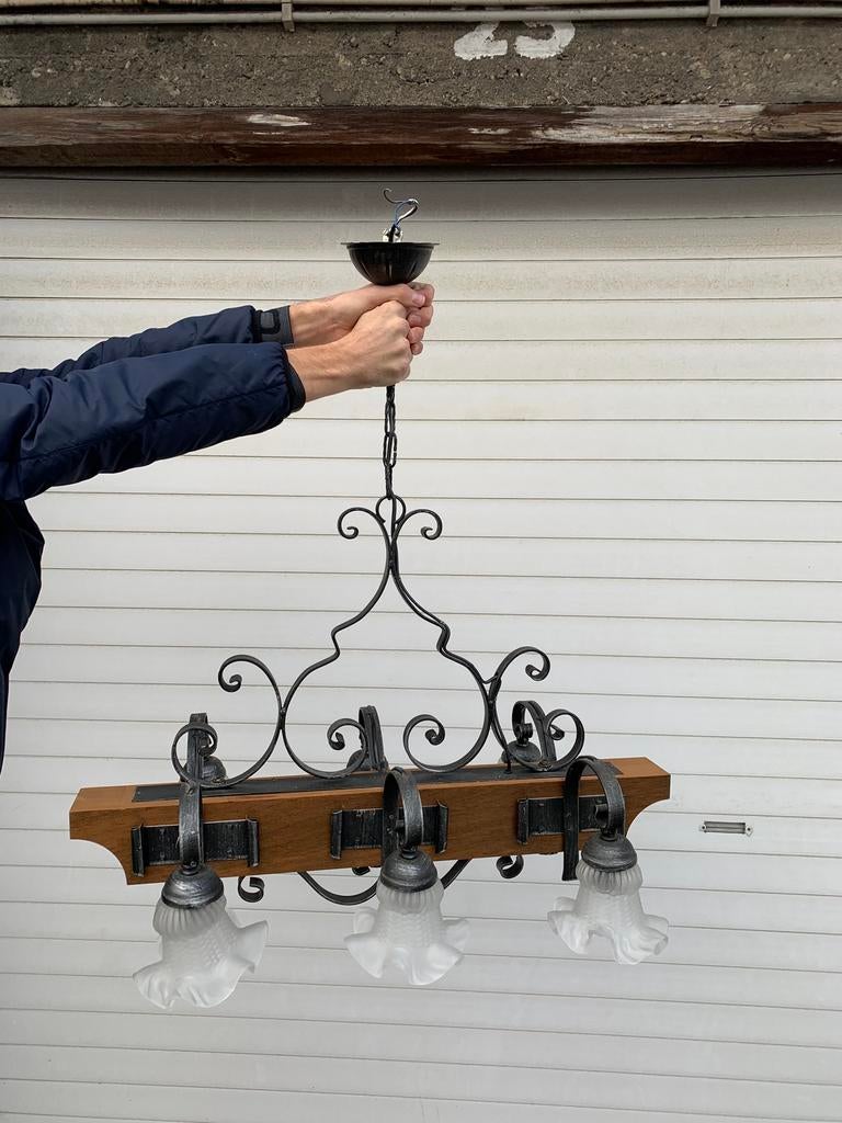 Rustieke, klassieke luster, Huis en Inrichting, Lampen | Kroonluchters, Ophalen, Gebruikt, Glas, Landelijk, rustiek