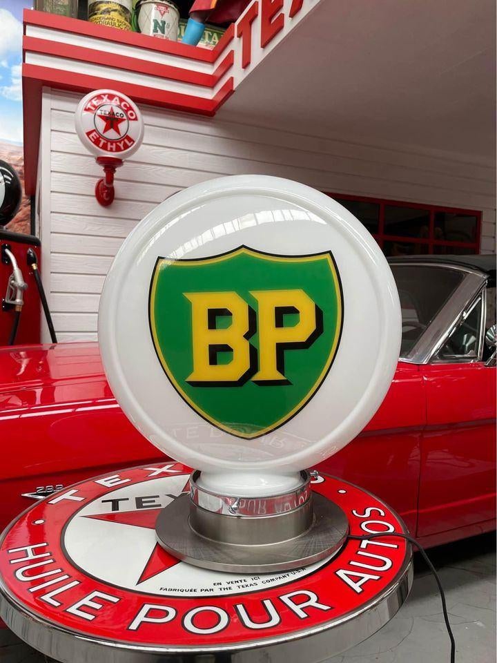 BP mobil Route 66 shell Texaco glazen benzinepomp globe, Enlèvement ou Envoi, Comme neuf, Table lumineuse ou lampe (néon)