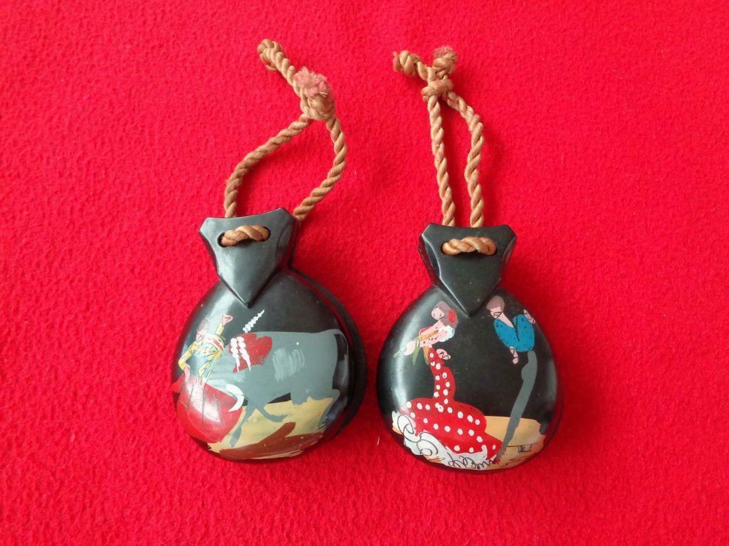 Castagnettes en bois Noire. "Déco Torero". Vintage., Collections, Collections Autre, Utilisé, Enlèvement ou Envoi