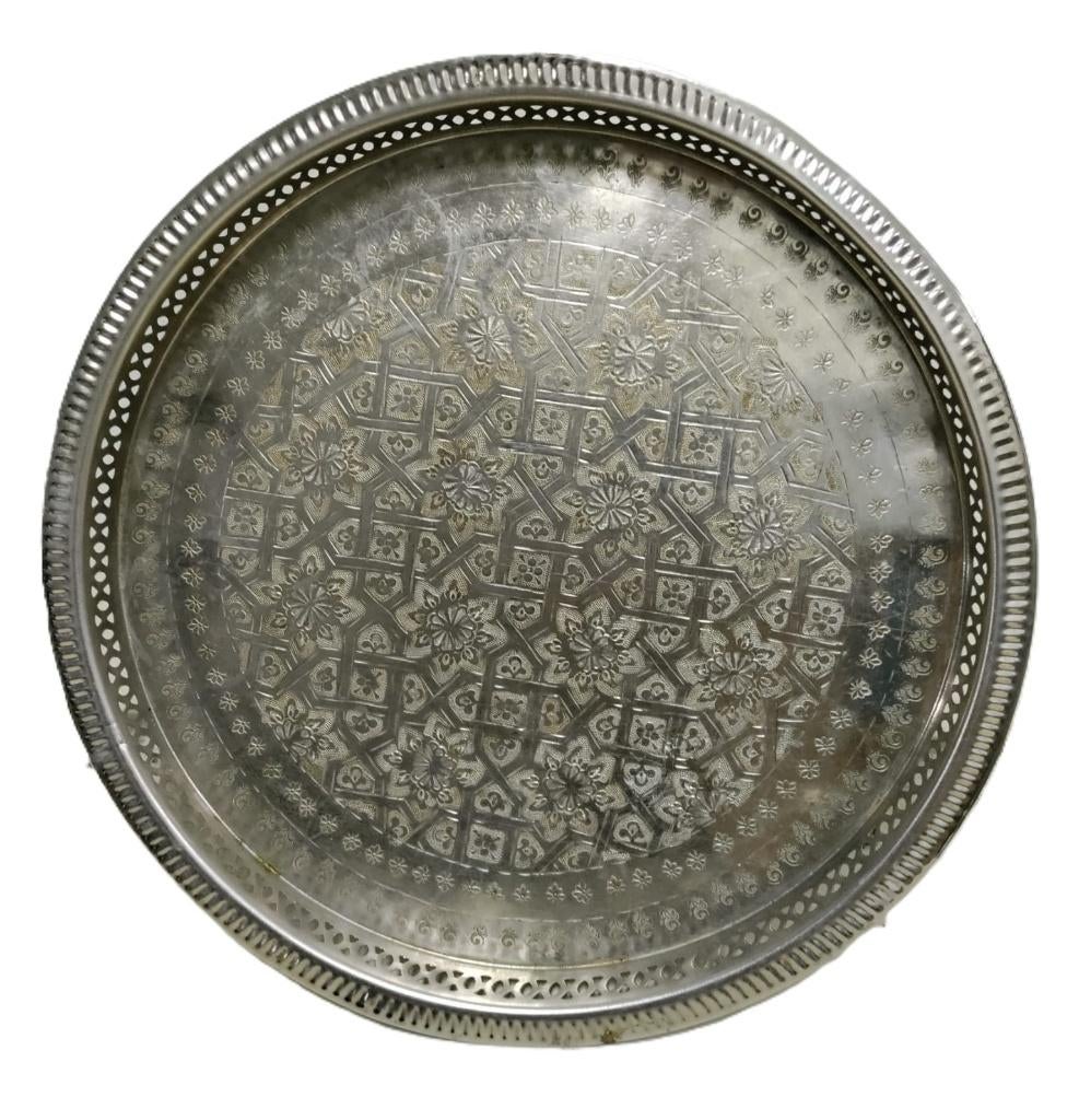 Vintage verzilverd dienblad rond, Ophalen of Verzenden, Gebruikt, Rond, Overige materialen