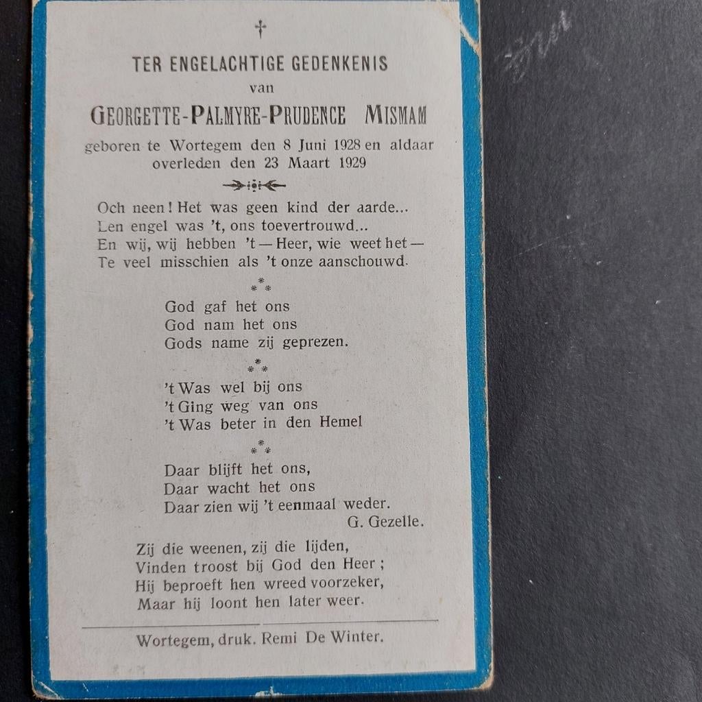 Bidprentje kindje Wortegem 1928-1929, Ophalen of Verzenden, Bidprentje