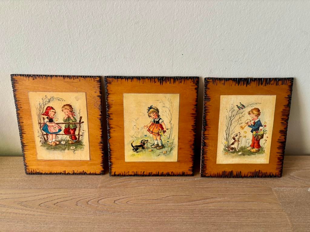 3 Vintage kadertjes in hout, Ophalen of Verzenden