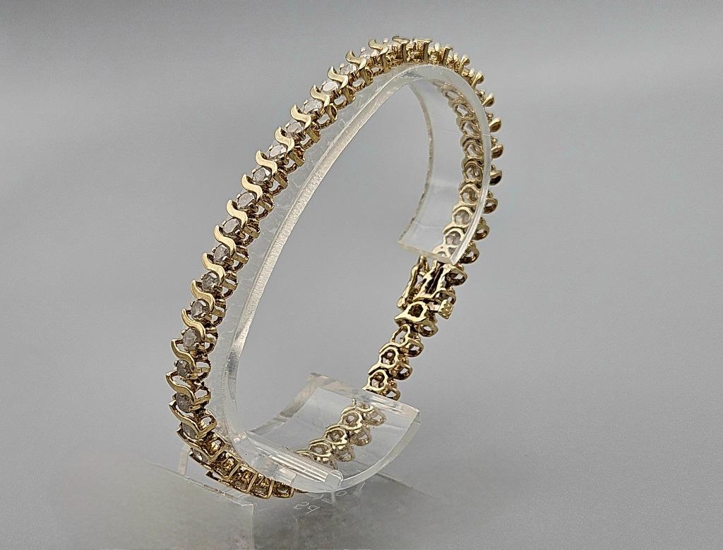 Gouden Vintage tennisarmband met diamant ca:5.00 ct.2024/253, Ophalen of Verzenden, Zo goed als nieuw, Met edelsteen, Goud