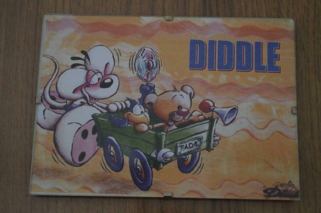 Kader met diddl en pimboli in een kar 13 x 18 cm, Minder dan 50 cm, Gebruikt, Ophalen of Verzenden, Print