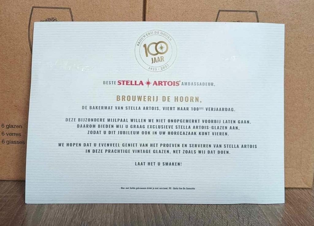 "100 jaar DE HOORN" brouwerij, Verzamelen, Ophalen, Nieuw, Glas of Glazen, Stella Artois