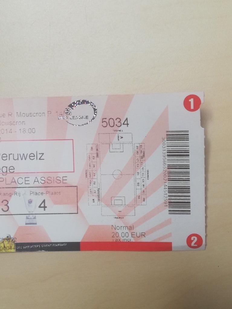 ticket football Royal Mouscron Péruwelz Standard de Liège 14, Enlèvement ou Envoi