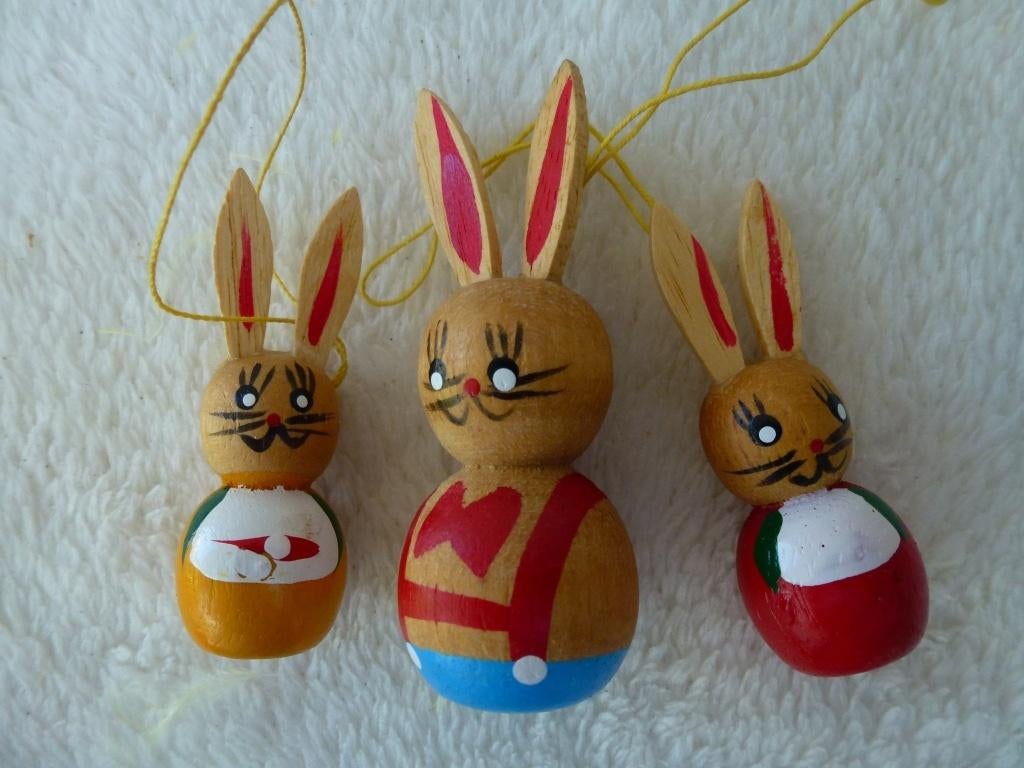 Décoration de Pâques - 3 lapins avec boucle en bois, Enlèvement ou Envoi, Neuf