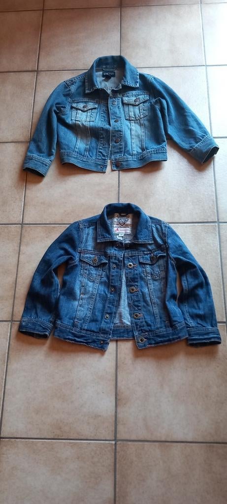 2 Jeans jasje - vestje 110 H&M - East Rd met motor op de rug, Jongen of Meisje, H&M, Ophalen of Verzenden, Zo goed als nieuw