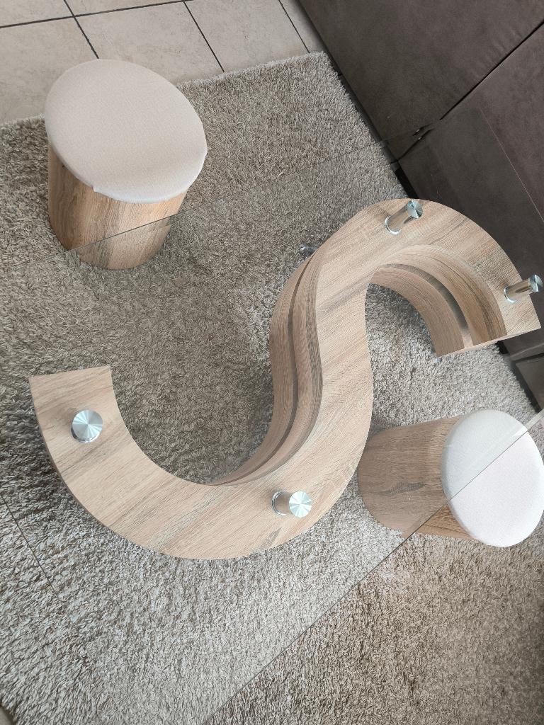 Salontafel glas hout, Antiek en Kunst, Ophalen