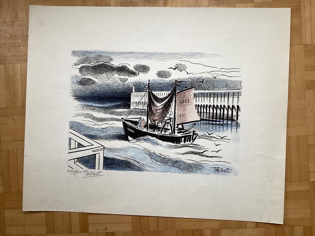 WILLY GILBERT (1902-1983) gesigneerde lithografie, Antiek en Kunst, Kunst | Tekeningen en Fotografie