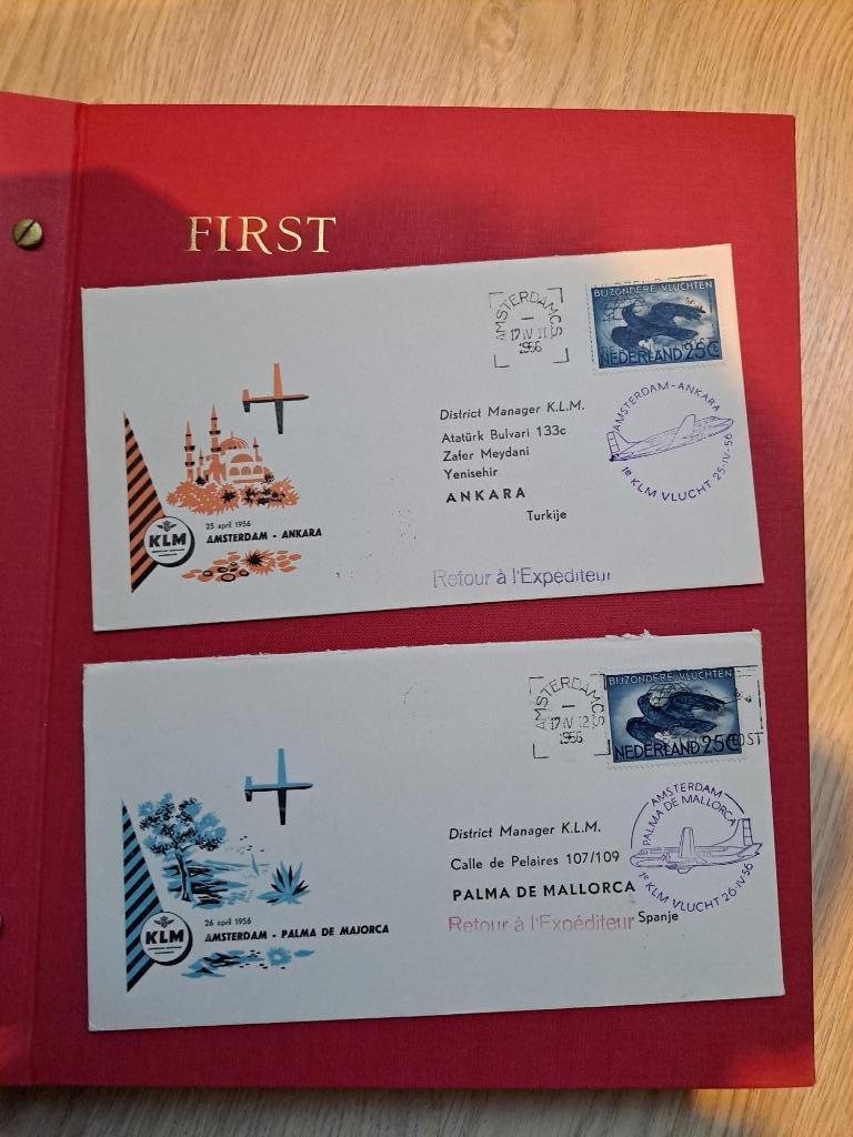 first day cover 1956 'eerste KLM-vlucht .... ', Enlèvement ou Envoi, Affranchi, Avions
