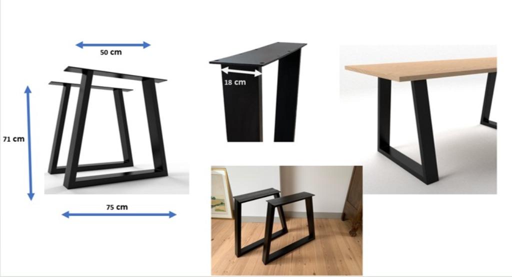 2 PIEDS TABLE METAL NOIR TRAPEZE NEUFS, Neuf, Pied de table, Enlèvement, Métal