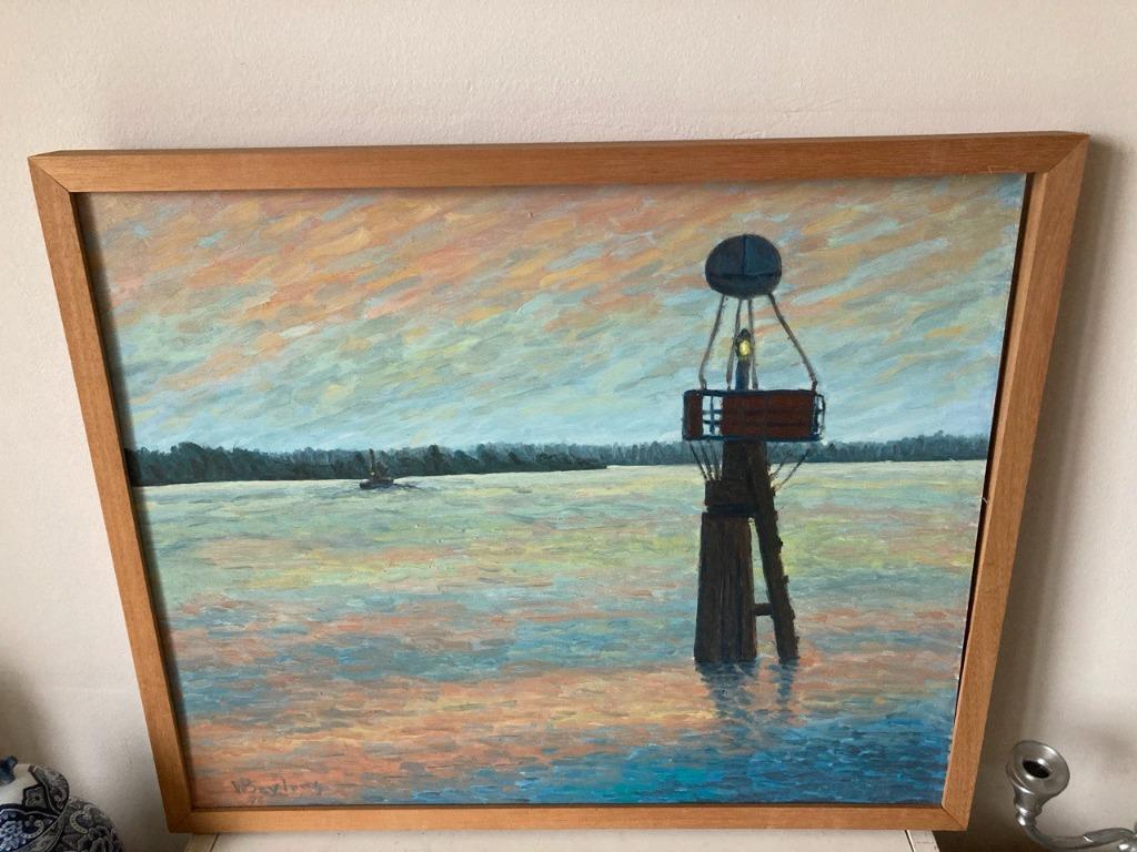 Impressionistisch schilderij Schelde bij avondschemering, Antiek en Kunst, Ophalen of Verzenden