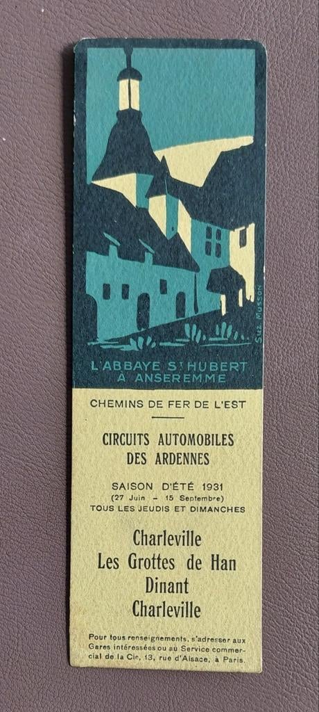 Marque-page. Circuits automobiles des Ardennes 1931., Collections, Enlèvement ou Envoi, Utilisé