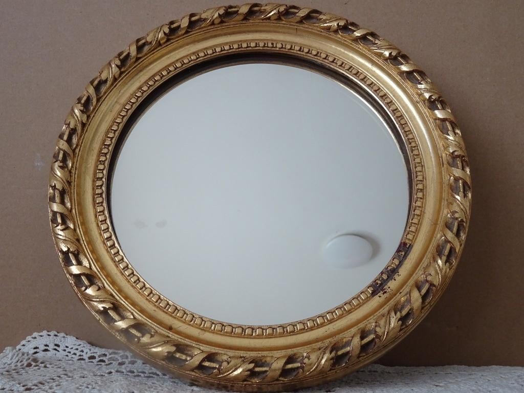 Miroir vintage métal doré miroir vintage 26 cm P. Tummers, Enlèvement ou Envoi, Rond, Moins de 50 cm, Moins de 100 cm