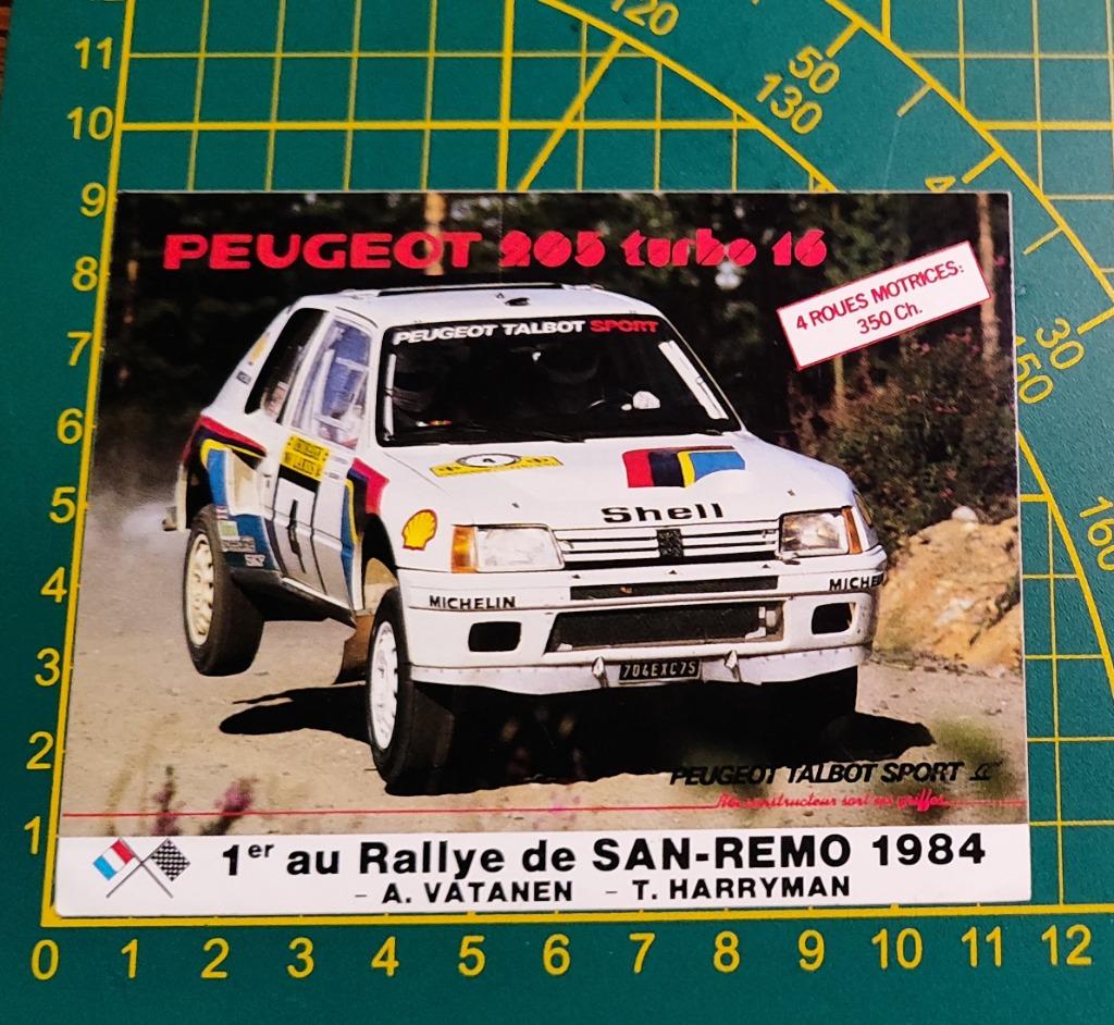 Sticker 1984 Peugeot 205 T16 Wins Rally San Remo Vatanen, Ophalen of Verzenden