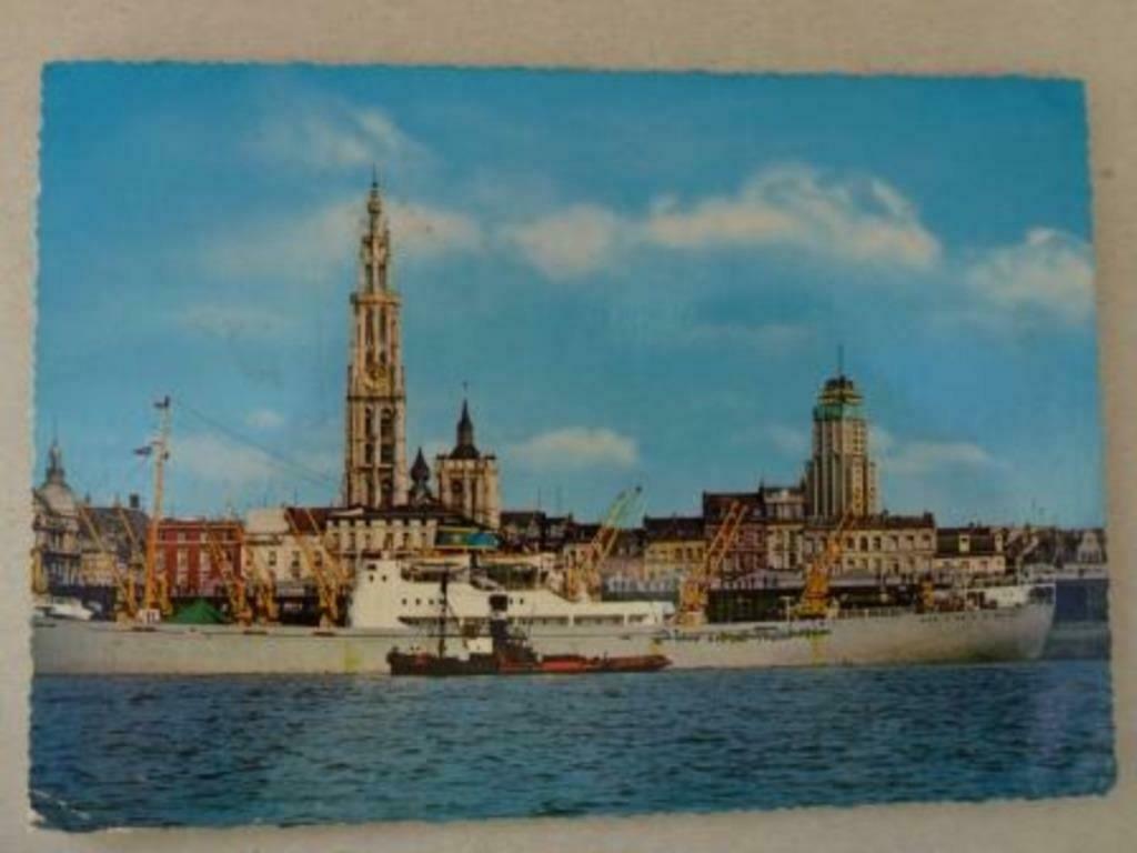 Antwerpen Schelde met O. L. Vrouw kerk en Corengebouw, Verzamelen, Verzenden, Gelopen, Antwerpen